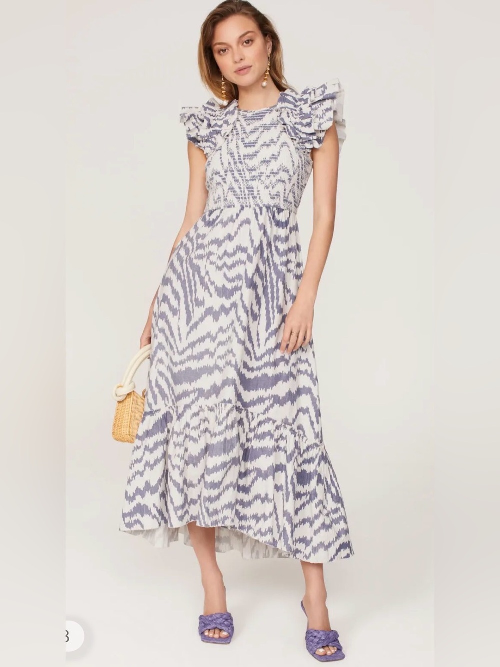 SAYLOR White and Light Blue Ruffled High-Low Maxi Dress